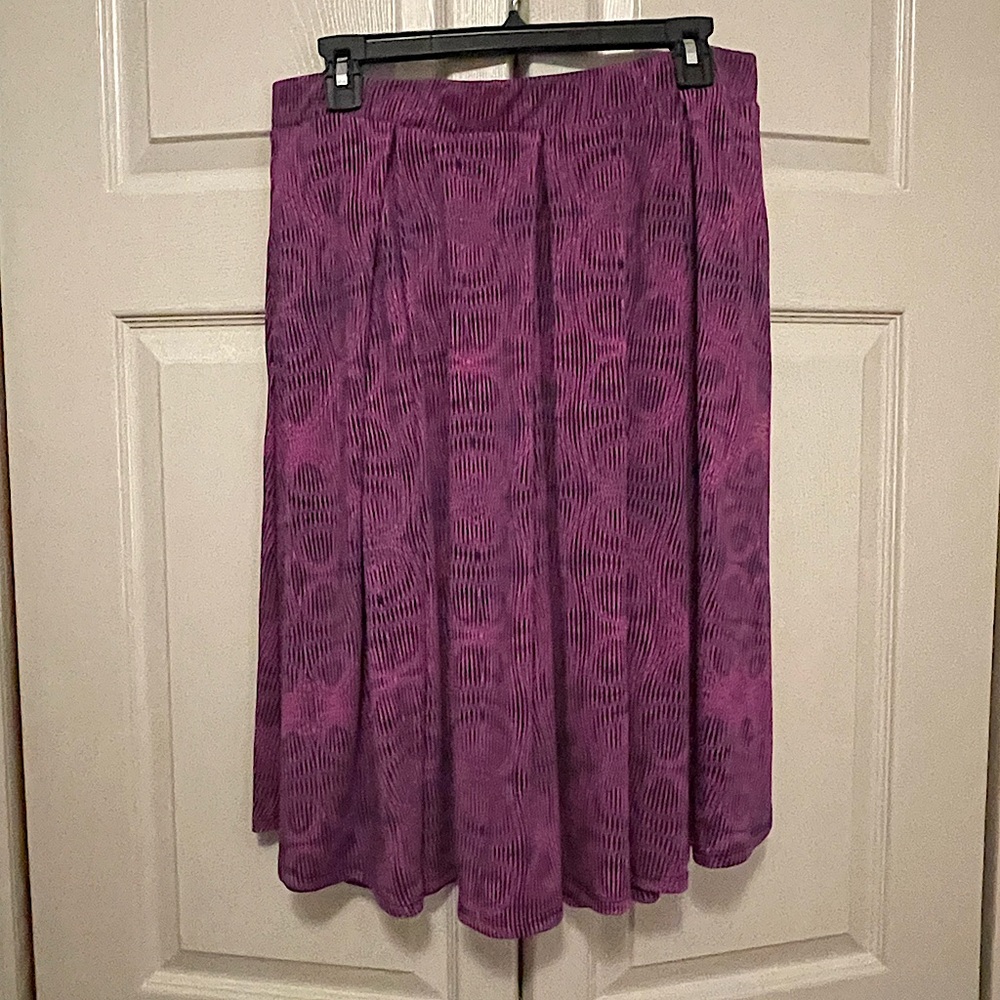 LuLaRoe Madison Fuchsia Pink & Navy Geometric Box Pleat Skirt